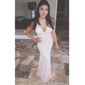 Baby Pink Lace Prom Dress